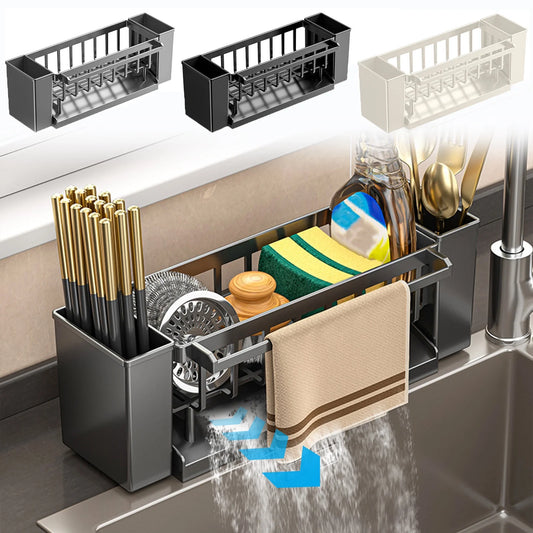 Kitchen Sink Organiser,Kitchen Sink Sponge Holder With Brush Holder,Rag Drain Rack, Bathroom Organizer, Sink Faucet Sink Ra